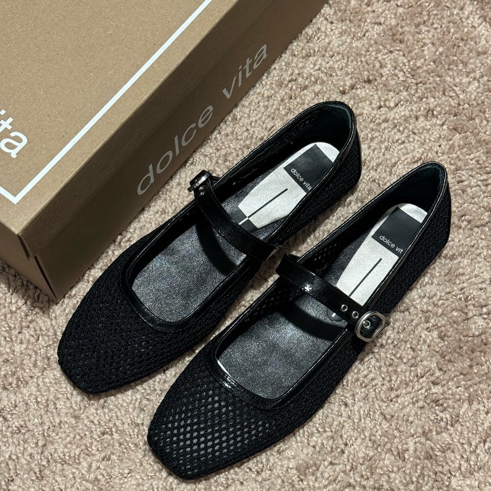 NEW Dolce Vita Rodni Mesh Black Flats with Mary Jane Strap